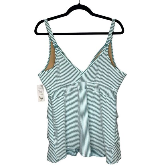 Swim by Cacique Women’s 14 Tankini Swim Top Seersucker Stripe Green Ruffle NEW - Picture 3 of 8